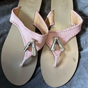 Jack Roger’s pink leather tassel detail flip flops